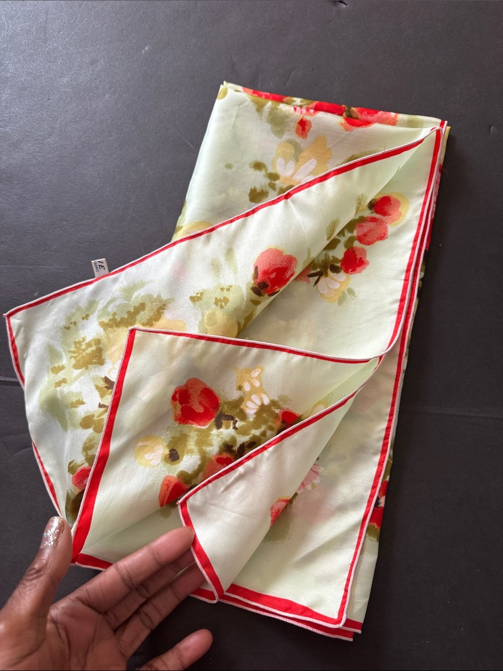 Vintage Light Green Floral Silk Scarf - Picture 14 of 15